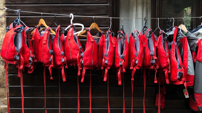 Life jackets drying at the chateau